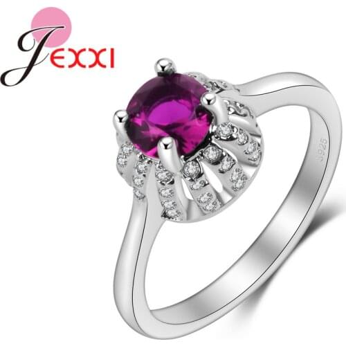 Vintage Women 925 Sterling Silver Anniversary Rings Bijoux Fashion Round Austrian Crystal Wedding Finger Ring For Female