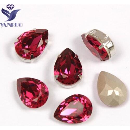 YANRUO 4320 Drop Fuchsia Sewed Crystal Glass Rhinestones Jewelry for Clothes Sewing Crystals Diamonds K9 Crystal Droplet Stones
