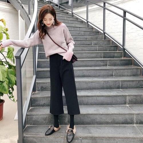 Womens suit wide leg pants sweater two sets of women 2018 new autumn Korean fashion solid color wild loose womens clothes