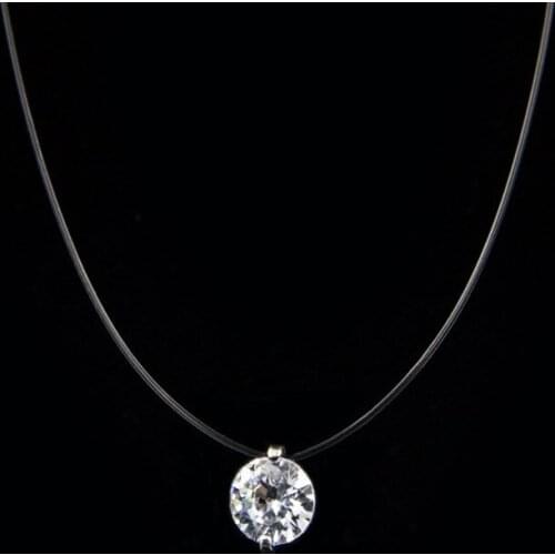 Female Transparent Fishing Line Necklace Silver Color Invisible Chain Women Rhinestone Choker Necklace