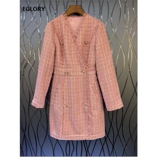 Tassel Vintage Dress 2020 Autumn Winter Style Women V-Neck Beading Buttons Deco Long Sleeve Bodycon Dress Pink Apricot Black