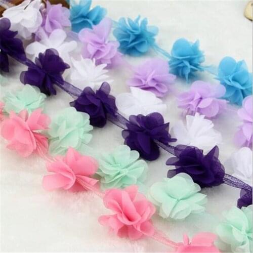 10Yards new 3D flowers chiffon lace flowers trimming handmade LC0027