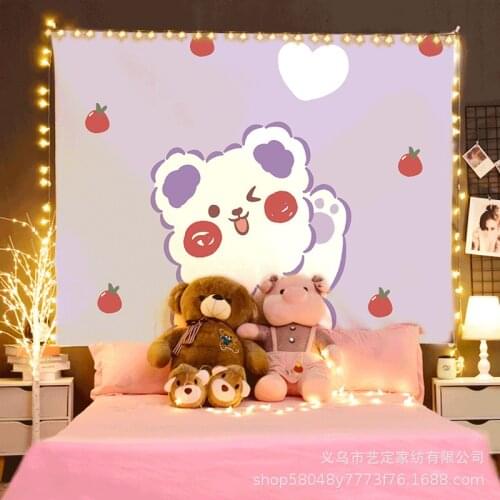 2021 Good luck bedside decoration cloth cartoon cute bedroom tapestry wall hanging macrame wall hanging kawaii room decor pink