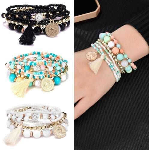 6 Pcs/Set Tassel Beads Bracelet Multilayer Style Mini Beads Hand Chain Fashion Bohemia Jewelry Braceelt Set Female pulsei