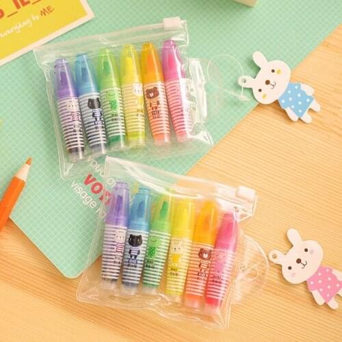 6 pcs/set colorful fluorescent pen highlighters set mini marker pen Kawaii Stationery Office School supplies