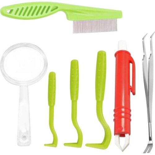 7 Pcs Pet Dog Tick Remover Tool Set Tick Hook Flea Tick Tweezers Clip Remover Flea Comb Magnifying Glass For Dogs Cats Reusable