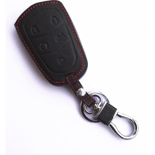 WFMJ Genuine Leather accessories Remote 5 Buttons Key Keyring Chain Holder Cover Case Fob For Cadillac ATS Escalade SRX CTS XTS