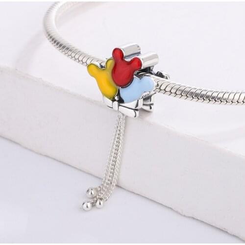 925 Sterling Silver Cartoon Character Mickey Minnie Tassel Pendant Charm Bracelet DIY Jewelry Making For Original Pandora