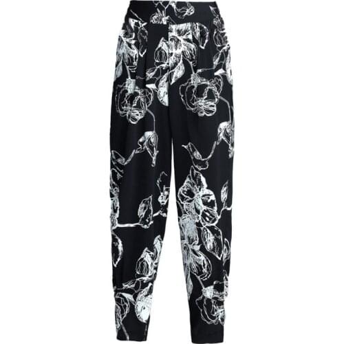 2021 Spring Harlan Pants Women Loose Wild Print Nine-Point Pants Thin Elastic Waist Carrot Pants Female High Waist Trousers 4XL