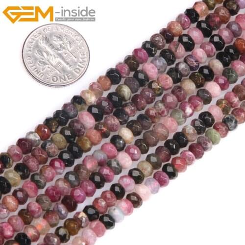Gem-inside 3x4mm Natural Stone beads Faceted Heishi Rondelle Spacer Beads Tourmaline Beads For Jewelry Making 15 inch DIY Beads