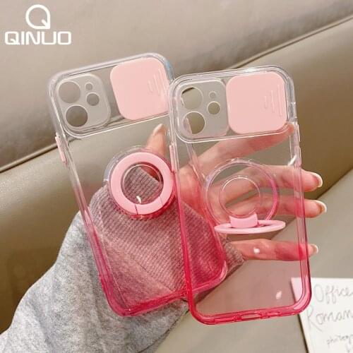 Slide Camera Lens Protector Gradient TPU Case For iPhone 11 12 Pro Max Mini XS X XR 8 7 Plus Ring Holder Stand Transparent Cover