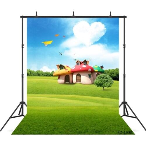 Mushroom House Grass Photography Backdrop For Photo Shoot Props Child Kids Baby Shower Cloth Printed Background Photo Shoot