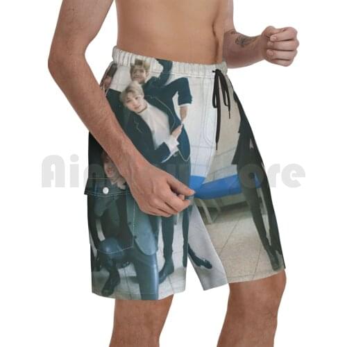 ? Groups V1 Beach Shorts Men Beach Pants Swimwear Boys Kpop Heart Army Idol Group Music Band Kawaii Cute Suga