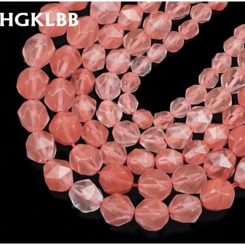 HGKLBB Natural Stone Faceted Cherry Quartz watermelon red Spacers Loose beads for Jewelry making DIY bracelet 6/8/10MM15" Strand