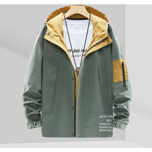 Mens Hooded Jacket Men 2021 Spring New Fashion Windbreaker Jackets Green Coats Casual Solid Color Loose Sports Jacket For Men
