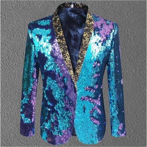 S01 Mermaid sequins jacket disco dance coat blazer ballroom costumes prom wedding groom outfit singer party stage performance dj