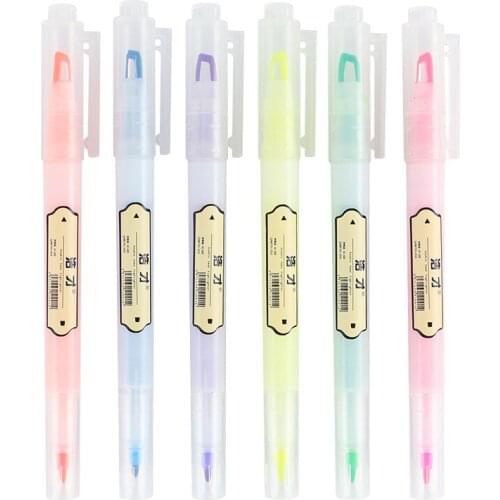 2pcs/lot Double Tip Headed Highlighter Marker Pen Heavy Duty Highlight Pen Candy Color Student Office Highlighter Pens