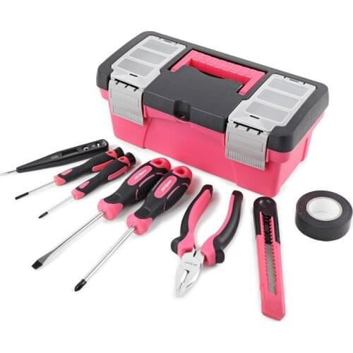 Mini Size Pink Hand Tool Set General Household Repair Hand Tool Kit with Cute Pink Box Screwdriver Knife Electrician Test Pencil