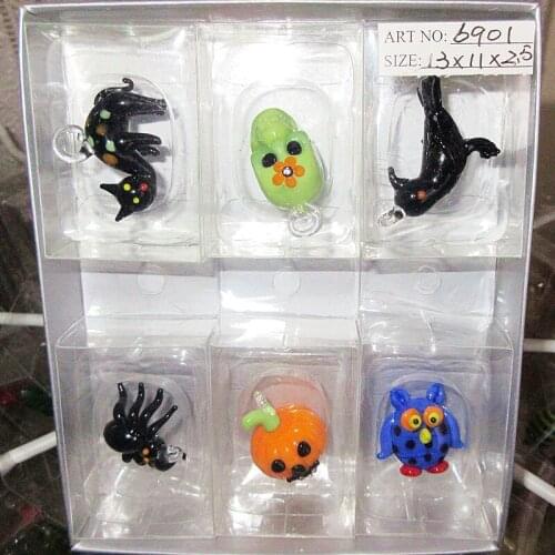Handmade miniature murano glass Glass cat, spider, pumpkin, owl, skull, Black bird Figurines pendant Halloween animals ornaments