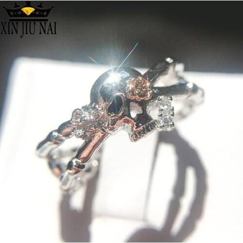 Punk Skull Promise Ring Women Fashion Crystal Jewelry Wedding Engagement Valentines Day Gift Personalized Silver 925 Ring Mens