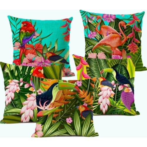 African Parrot Flamingo Plant Cushion Set Home Art Decoration Sofa Pillow Cafe Waist pillow Pillow Printed Multicolor Patterns