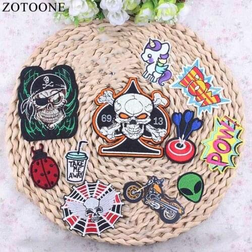 ZOTOONE DIY Cheap Embroidered Free Biker Patches For Clothing Iron On Applique Punk Rock Sew Patch Badges For Clothes Stickers