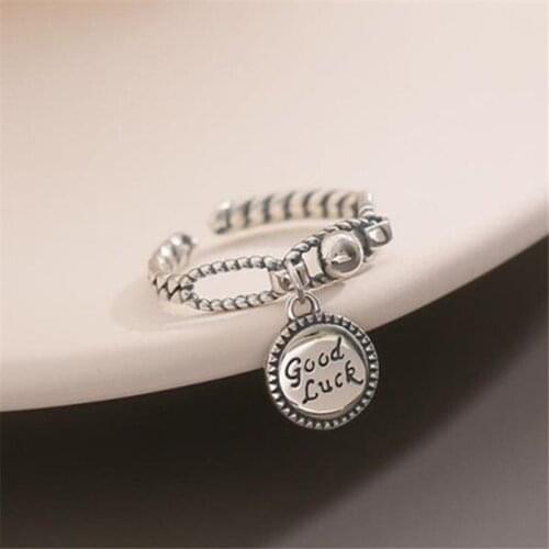 2021 New Arrival Vintage Twist English Letters Good Luck Adjustable Size Ring Women Retro Handmade Fine Jewelry Birthday Gift
