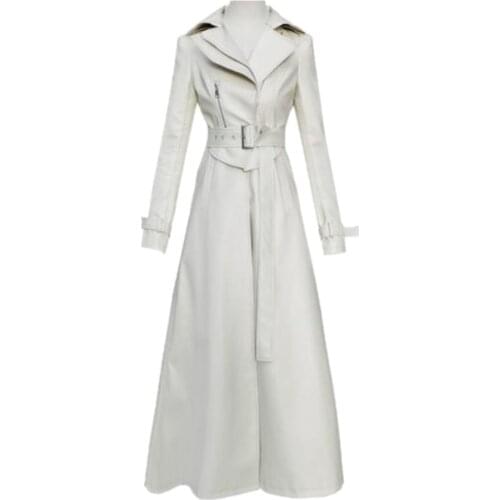 New arrival fashion Faux Leather trench Coat Women Long Autumn winter slim x-long pu coat