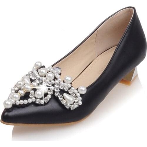 19 years spring new fashion with low point diamond pearl light mouth single shoes 33-43