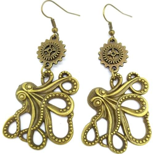 New Antique Bronze Octopus Vintage Women`s Alloy Earrings