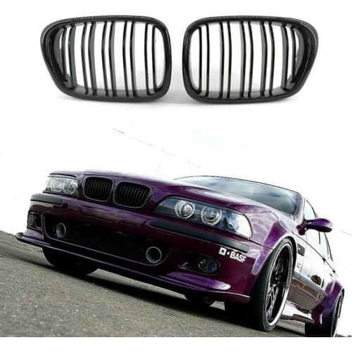 New Glossy Black Front Hood Kidney Grille Grill ABS Dual Line Fit for BMW E39 5-Series 525 528 1995-2004 Front Bumper Grille