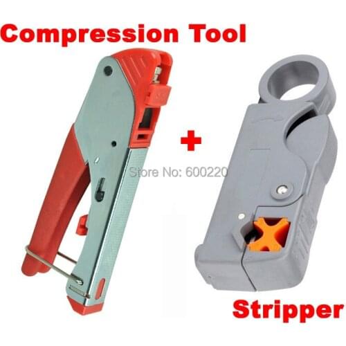 RG59/4C RG6/5C F-Type Waterproof Connectors Compression Crimping Tool with two exchangeable head,coaxial cable stripper