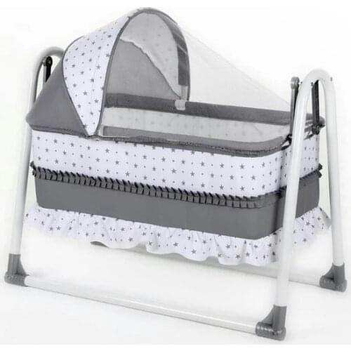 Lüks portatif yaylı tenteli yıldız desenli sepet beşik