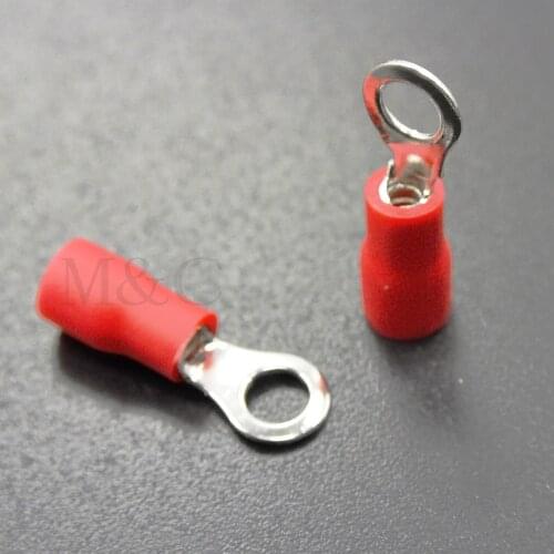 RV1.25 Red Ring Insulated Wire Connector Electrical Crimp Terminal RV1.25-3.2/3.5/4/5/6/8/10/12 Cable Wire Connector 50PCS