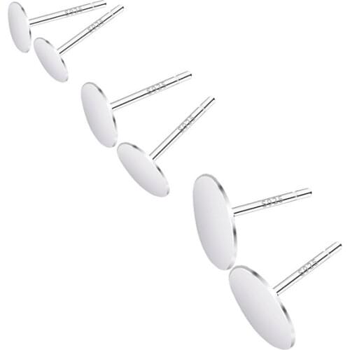 10pcs Real Solid 925 Sterling Silver Earring Stud Needle Post Flat Base Pins 4~8mm Silver Settings DIY Jewelry Making Findings