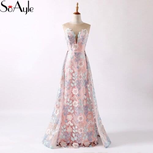 SoAyle Mermaid 2018 Evening Dresses Lace Applique Vestidos De Festa Robe De Bal Womens Prom Dresses Formal Gowns Floral Dress