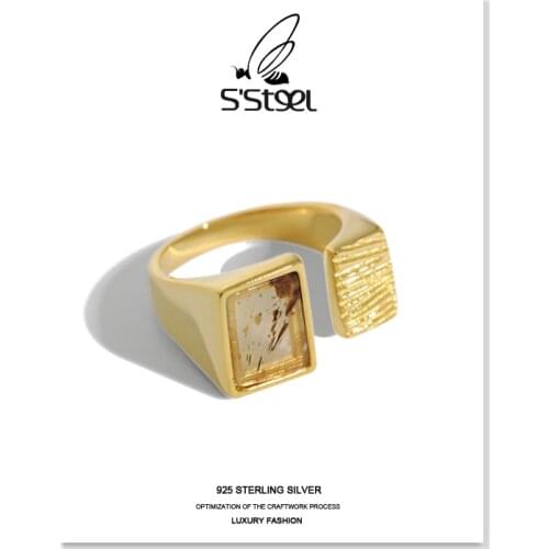 SSTEEL Agate Rings 925 Sterling Silver For Women Korean Luxury Geometric Gold Ring Anillos De Plata 925 De Ley Mujer Jewellery