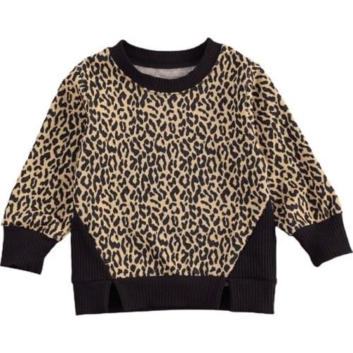 Toddler Infant Leopard Patchwork Sweatshirts Baby Girl Boy Casual Long Sleeve Round Neck Ribbed Pullover Jumpers Top 1-6Y