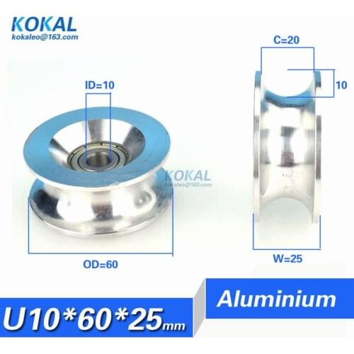 [U1060-25]1pcs/lot high loading aluminum 6200zz bearing roller pulley track guide wheel U groove AL metal 1060UU 10*60*25mm