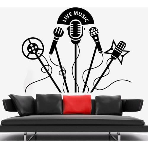 Vinyl Wall Decal Retro Microphones Karaoke Club Wall Sticker Live Music Decals Removable Karaoke Club Decoration Poster X952