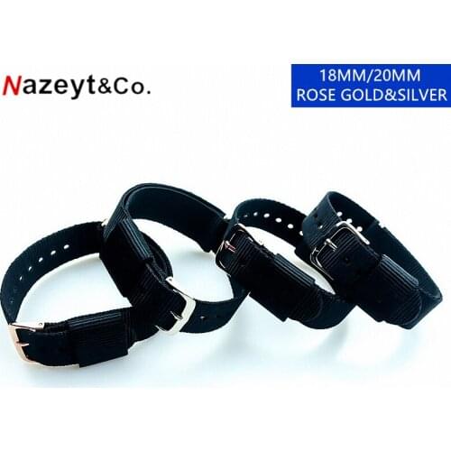 Nazeyt high quality black nylon Watchband Alloy Buckle Luxury Replace Bracelet Strap Watch Band for 18mm 20mm dw style watch
