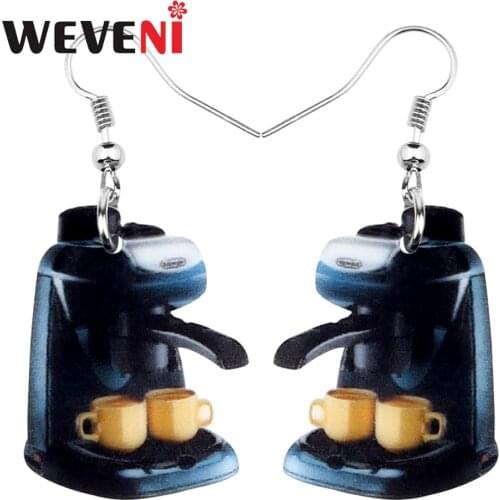 WEVENI Acrylic Novelty Coffee Machine Earrings Big Long Dangle Drop Fashion Jewelry for Women Girls Ladies Teens Decoration