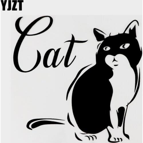 YJZT 13.5CM×13.5CM Fun Animal Cat Vinyl Car Window Sticker Black/Silver Decals 13F-0103