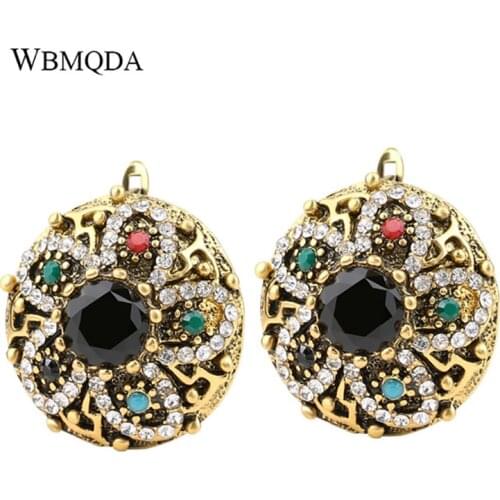 Vintage Indian Australia Crystal Flower Wedding Earrings Rhinstone Antique Gold Stud Earrings For Women Bohemian Jewelry
