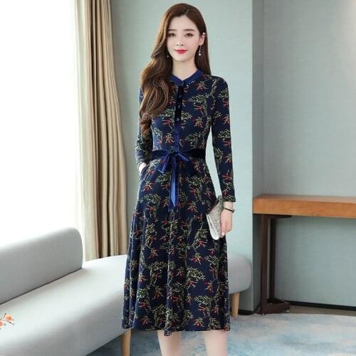 Autumn Winter New 4XL Plus Size Print Long Sleeve 2021 Vintage Female Red Floral Midi Dresses Dress Elegant Women Party Vestidos