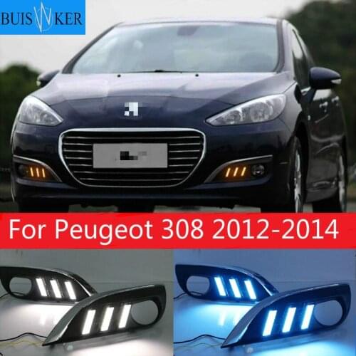 1 Pair Car styling LED driving DRL with Daytime Running Light yellow turn signal Fog Head Lamp for Peugeot 308 2012-2014