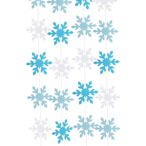 1Pcs Snowflake Winter Birthday Decorations Christmas Hanging White Blue Snowflake Banner Xmas Party Decor Supplies