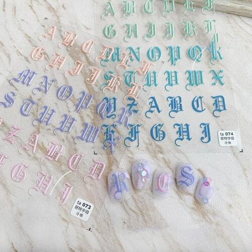 1Pc Vintage Gothic Alphabet Embossed Sticker 5D Ultra-thin Graffiti English Letter Pattern Nail Decals For Women