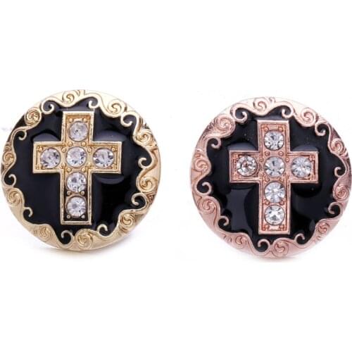 10pcs/lot New Snap Button Jewelry Vintage Rhinestone Cross 18mm Snap Buttons for Snap Button Jewellery Button Bracelet