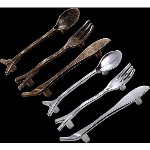 12pcs/lot Tableware handle Spoon Knife Fork bright silver cartoon Cabinet Handle / Furniture handle super personality
